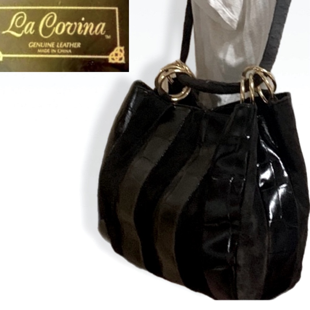 La Covina Leather/Suede Purse Black Shoulder to Crossbody